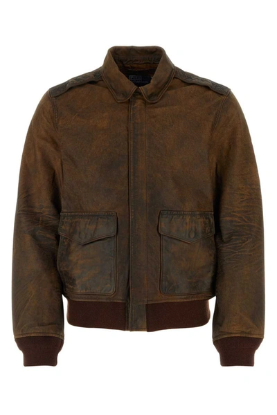 Shop Polo Ralph Lauren Leather Jackets In Brown