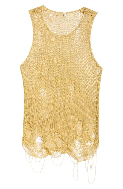Shop R13 Destroyed Shimmer Knit Tank In Bright Gold