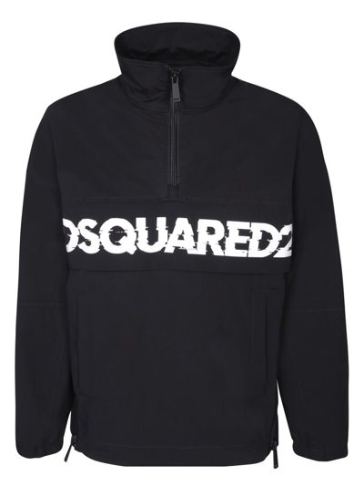 Shop Dsquared2 Logo Printed High Neck Jacket In Black