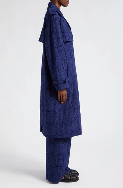 Shop Farm Rio Eyelet Double Breasted Trench Coat In Navy Blue