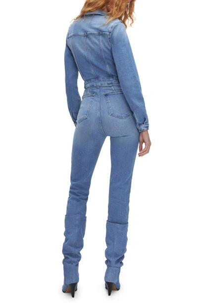 Shop Good American Fit For Success Long Sleeve Denim Jumpsuit In Blue691