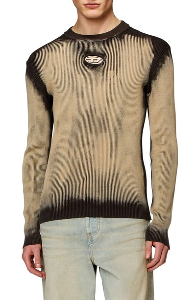 Shop Diesel Darin Slim Fit Distressed Rib Sweater In Beige/ Black