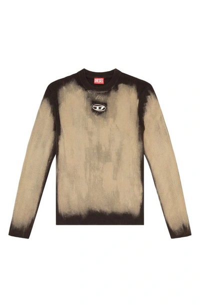 Shop Diesel Darin Slim Fit Distressed Rib Sweater In Beige/ Black