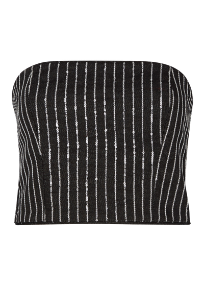 Rotate Birger Christensen Rotate Cropped Top With Sequined Stripes In Black