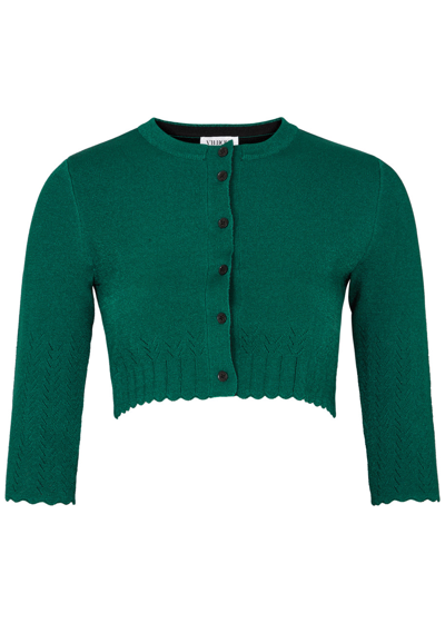 Shop Victoria Beckham Vb Body Glittered Cropped Stretch-knit Cardigan In Green