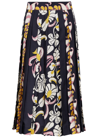 Shop Tory Burch Printed Pleated Silk Midi Skirt In Multicoloured