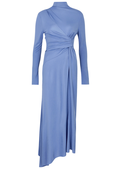 Shop Victoria Beckham Asymmetric Stretch-jersey Midi Dress In Blue