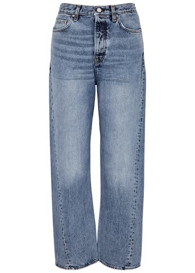 Totême Light Blue Straight Five-pockets Jeans With Logo Patch In Cotton Denim Woman In Denim