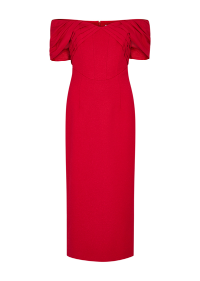 Shop Rebecca Vallance Chiara Off-the-shoulder Midi Dress In Red