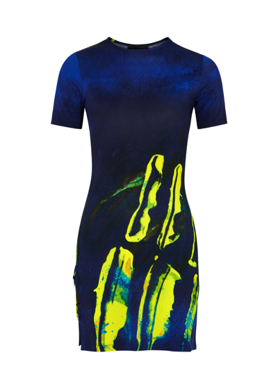 Shop Louisa Ballou Double Ring Printed Stretch-jersey Mini Dress In Blue