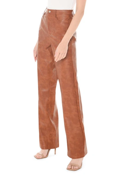Shop Wayf Faux Leather Straight Leg Pants In Brown