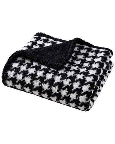 Shop Betsey Johnson Houndstooth Sherpa Reversible Throw Blanket In Black