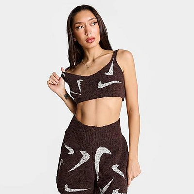 Shop Nike Women's Sportswear Phoenix Cozy Knit Bra In Earth/light Orewood Brown