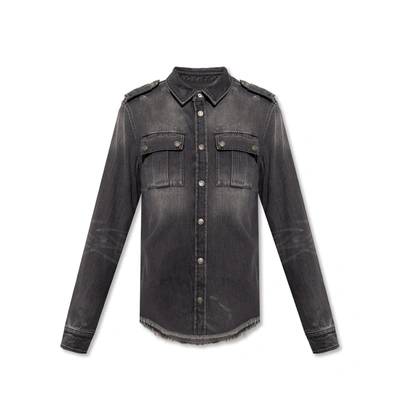 Shop Balmain Cotton Denim Shirt In Black