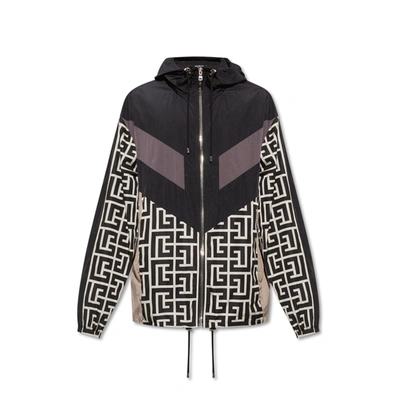 Shop Balmain Nylon Monogram Jacket In Black