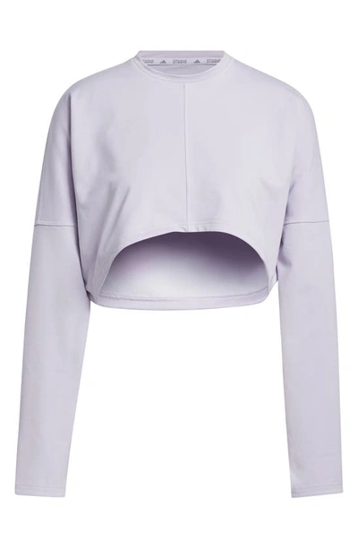Shop Adidas Originals Aeroready Yoga Studio Crop Sweatshirt In Silver Dawn
