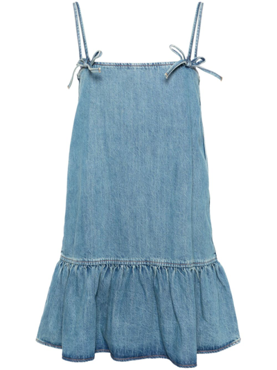 Ganni Blue Bows Denim Minidress In Blue
