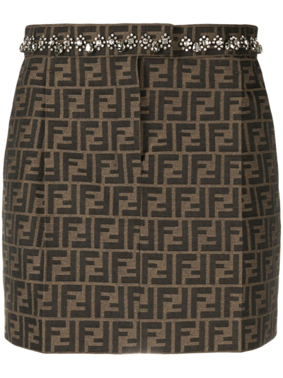 Shop Fendi Zucca Monogram Mini Skirt - Women's - Viscose/polyester/cotton In Brown