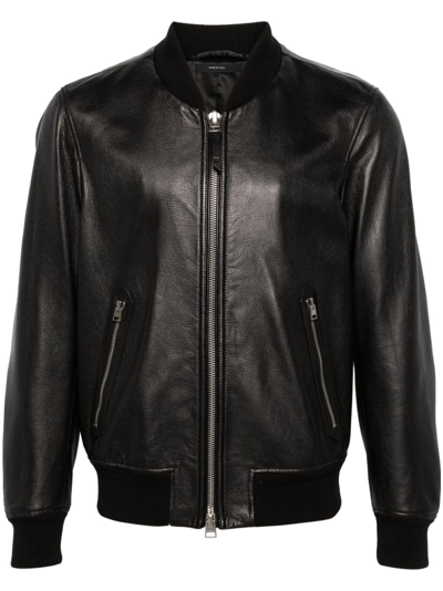 Shop Tom Ford Leather Bomber Jacket - Men's - Cotton/cupro/calf Leather/viscosespandex/elastanepolyamide In Black