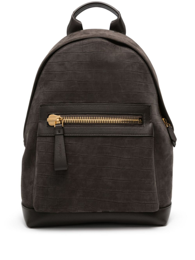 Shop Tom Ford Brown Embossed-leather Backpack