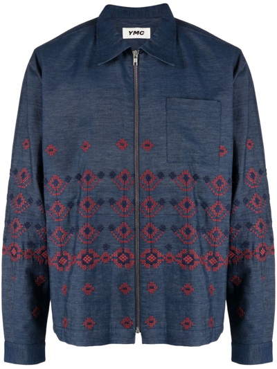 Shop Ymc You Must Create Blue Bowie Embroidered Denim Jacket