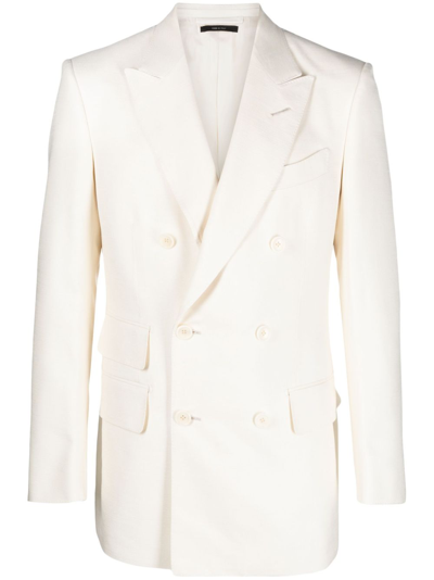 Shop Tom Ford White Silk Double-breasted Blazer In Neutrals