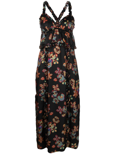 Shop Ulla Johnson Black Sigrid Floral-print Midi Dress