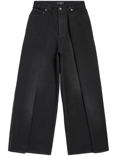 Shop Balenciaga Black Double Side Wide-leg Jeans