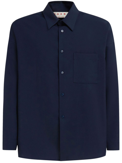 Shop Marni Blue Button-up Virgin-wool Shirt