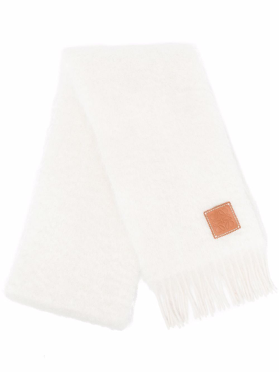 Shop Loewe Mohair And Wool Fringed Scarf In White