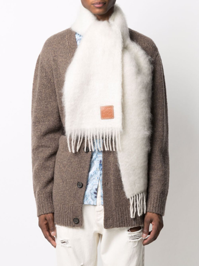 Shop Loewe Mohair And Wool Fringed Scarf In White