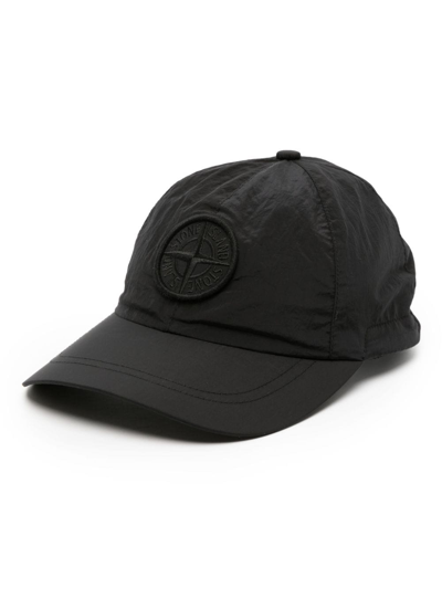 Shop Stone Island Logo Nylon Baseball Cap In Black
