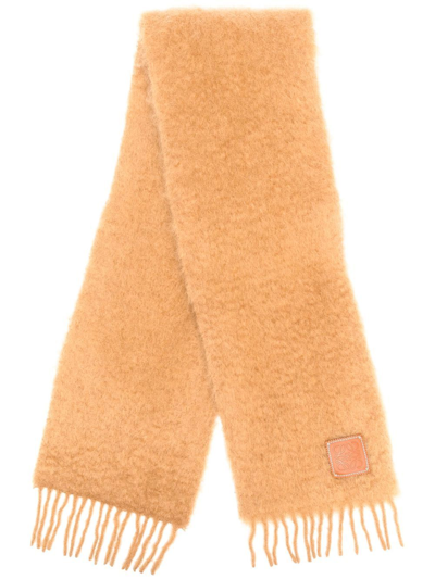 Shop Loewe Mohair And Wool Fringed Scarf In Brown