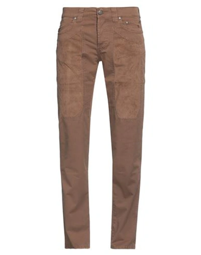 Shop Jeckerson Man Pants Brown Size 33 Cotton, Elastane, Polyurethane, Polyester