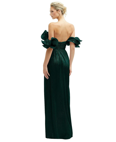 Shop After Six Womens Dramatic Ruffle Edge Convertible Strap Metallic Pleated Maxi Dress In Metallic Evergreen
