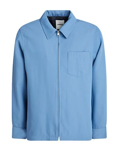 Shop Sandro Man Overcoat Light Blue Size S Polyamide, Viscose