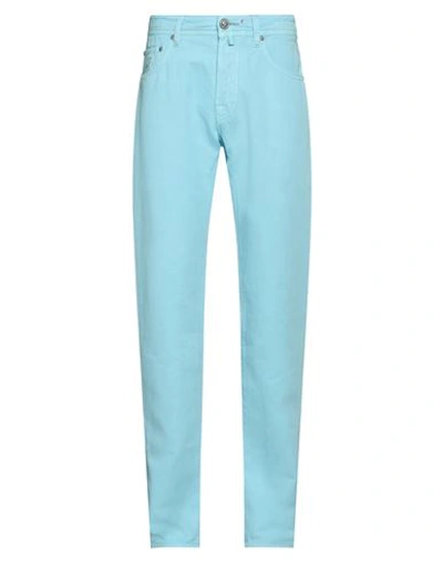Shop Jacob Cohёn Man Pants Azure Size 32 Cotton, Linen In Blue