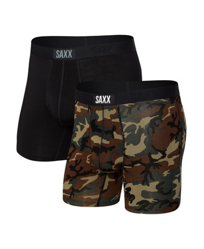 Shop Saxx Men's Vibe Super Soft Boxer Brief, Pack Of 2 In Black,wood Camo