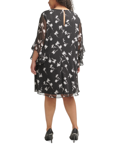 Shop Calvin Klein Plus Size Printed V-neck Chiffon Shift Dress In Black Cream