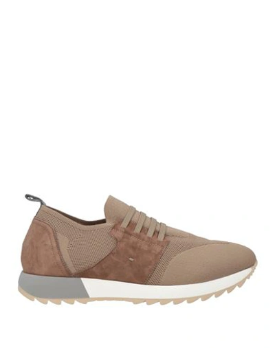 Shop Andrea Ventura Firenze Man Sneakers Khaki Size 9 Soft Leather, Textile Fibers In Beige