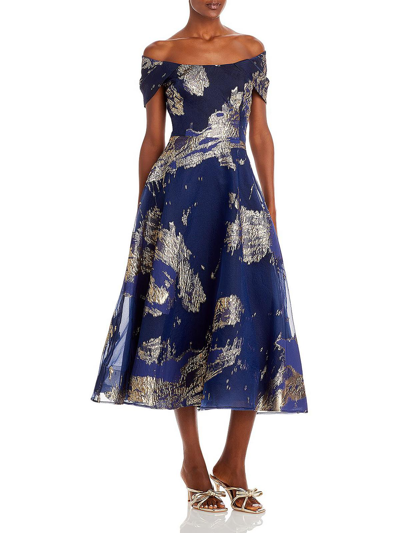 Shop Rickie Freeman Teri Jon Womens Jacquard Off-the-shoulder Midi Dress In Multi