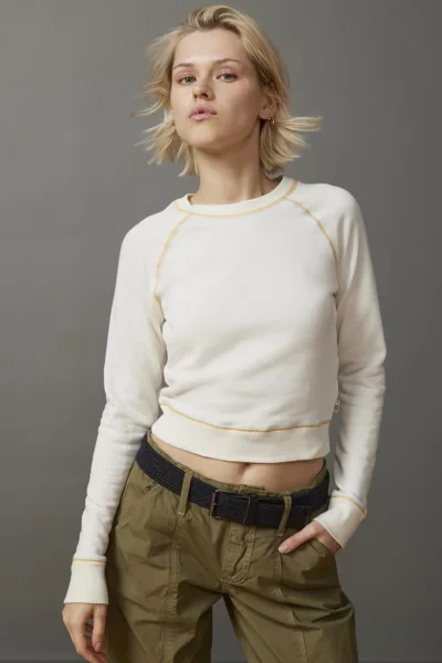Shop Bdg Bryson Cropped Crew Neck Sweatshirt In Ivory, Women's At Urban Outfitters