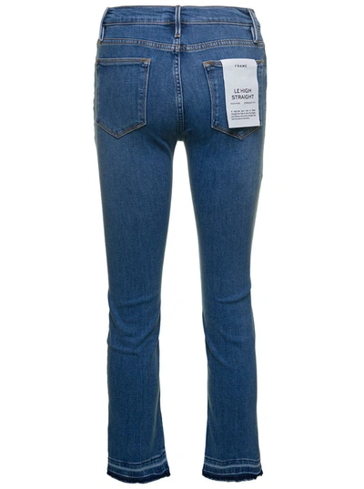 Shop Frame 'le High Straight' Blue Five-pocket Style Jeans In Cotton Blend Denim Woman