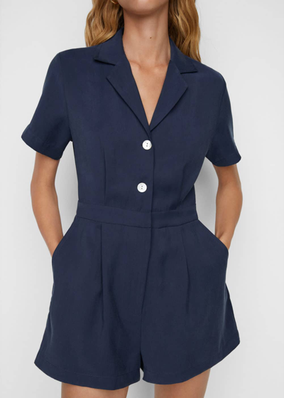 Shop Mango Short Jumpsuit With Pleat Detail Navy In Bleu Marine