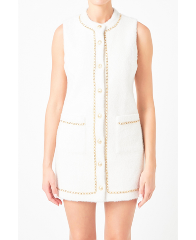 Shop Endless Rose Women's Chain Trimmed Mini Dress In Ivory