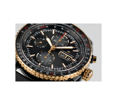 Shop Hamilton Men's Swiss Automatic Chronograph Khaki Aviation Converter Black Leather Strap Watch 44mm