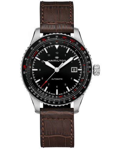 Shop Hamilton Men's Swiss Automatic Khaki Aviation Converter Brown Leather Strap Watch 42mm