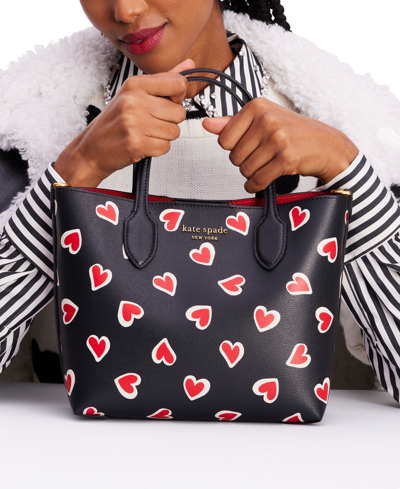 Shop Kate Spade Bleecker Stencil Hearts Printed Crossbody Tote In Black Multi.