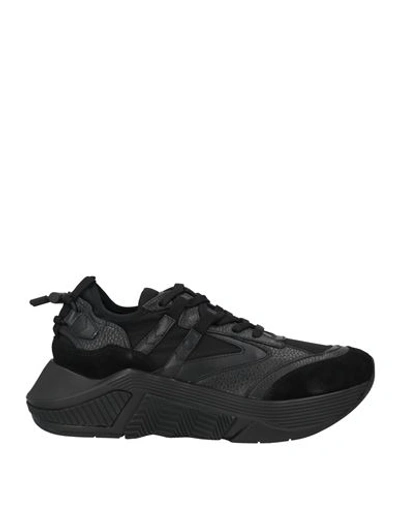 Shop Giorgio Armani Man Sneakers Black Size 8.5 Polyester, Calfskin