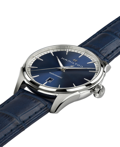 Shop Hamilton Men's Swiss Automatic Jazzmaster Blue Leather Strap Watch 40mm